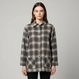 Vintage Realistic Plaid Wool Chore Coat/Barn Coat Womens Size Medium Brown/Black